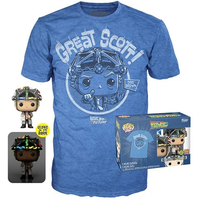Doc Brown w/ Helmet Pop! and Tee (L, Glow in the Dark, Sealed) 959 [Box Condition: 7.5/10]