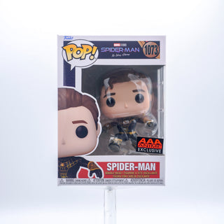 * Funko Pop! Spider-Man (Unmasked, No Way Home, Black & Gold Suit, Leaping) 1073 – AAA Anime Exclusive