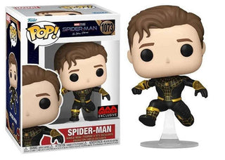 Funko Pop! Spider-Man Unmasked, No Way Home, Black & Gold Suit, Leaping 1073 - AAA Anime Exclusive Vinyl Figure in PopShield Protector