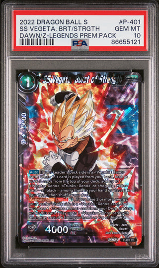 2022 DRAGON BALL SUPER DAWN OF THE Z-LEGENDS SS VEGETA, BRS/STRGTH #P-401 PSA 10