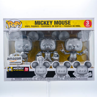 * Funko Pop! Mickey Mouse (Steamboat Willie, Apprentice, Conductor) (Silver) 3-Pack – Amazon Exclusive