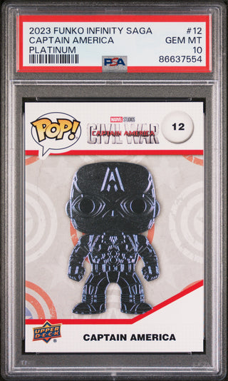 2023 UPPER DECK FUNKO POP MARVEL  CAPTAIN AMERICA PLATINUM #12  PSA 10