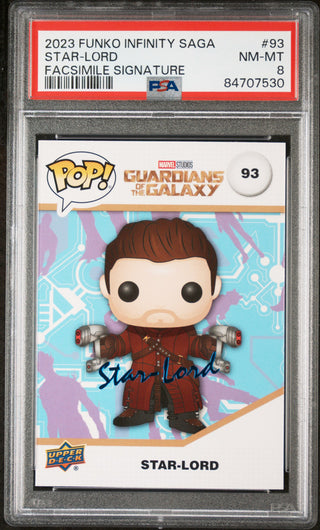 2023 UPPER DECK FUNKO POP MARVEL  STARLORD FACSIMILE SIGNATURE #93  PSA 8