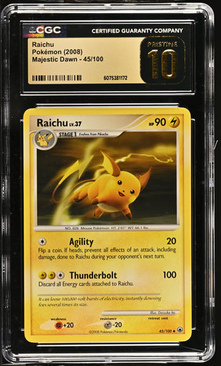 2008 Majestic Dawn Raichu 45/100 CGC PRISTINE 10