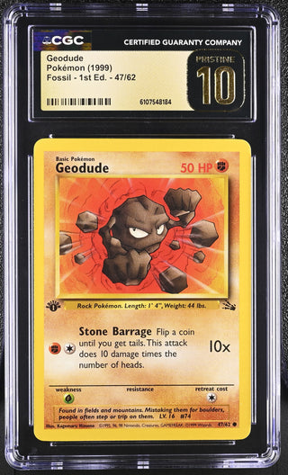 1999 Fossil - 1st Ed. Geodude 47/62 CGC PRISTINE 10