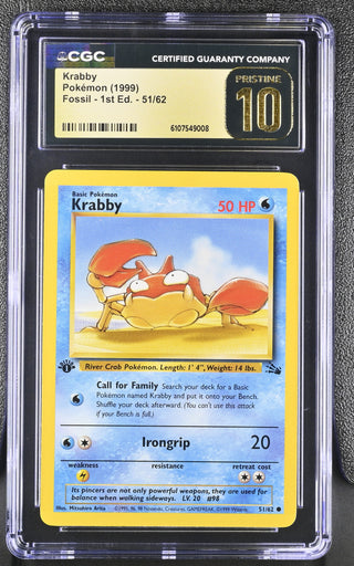 1999 Fossil - 1st Ed. Krabby 51/62 CGC PRISTINE 10