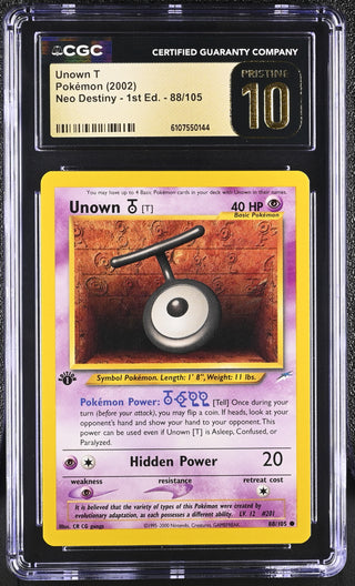 2002 Neo Destiny - 1st Ed. Unown T 88/105 CGC PRISTINE 10
