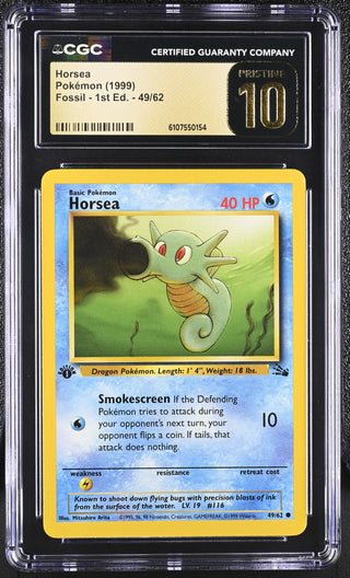 1999 Fossil - 1st Ed. Horsea 49/62 CGC PRISTINE 10