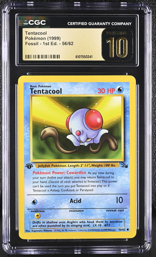 1999 Fossil - 1st Ed. Tentacool 56/62 CGC PRISTINE 10