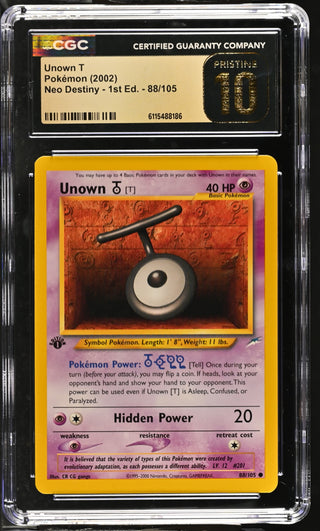 2002 Neo Destiny - 1st Ed. Unown T 88/105 CGC PRISTINE 10