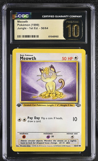 1999 Jungle - 1st Ed. Meowth 56/64 CGC PRISTINE 10