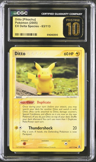 ditto pikachu pokemon card 2005 EX Delta Species Ditto Pikachu 63/113 CGC PRISTINE 10 – 7 Bucks a Pop