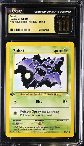 2001 Neo Revelation - 1st Ed. Zubat 59/64 CGC PRISTINE 10