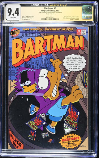 Bartman #1 signed/sketch by Tone Rodriguez (1993) Graded CGC 9.4