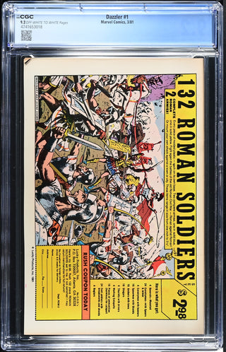 Dazzler #1 (3/81) Graded CGC 9.2 back cover