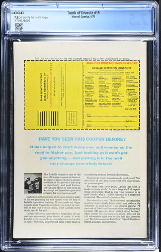 Tomb of Dracula #19 (4/74) Graded CGC 7.5