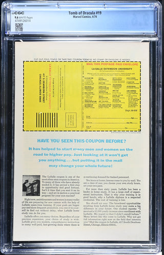 Tomb of Dracula #19 (4/74) Graded CGC 9.6