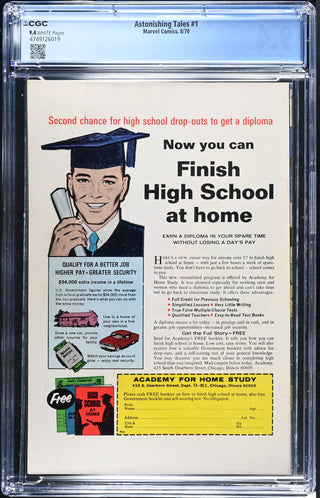 Astonishing Tales #1 (8/70) Graded CGC 9.4