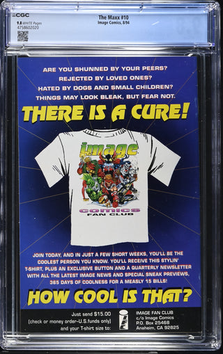 The Maxx #10 (8/94) Graded CGC 9.8 back cover