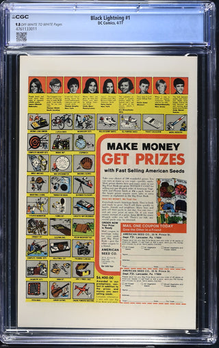 Black Lightning #1 (4/77) Graded CGC 9.8 back cover