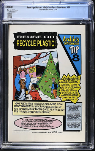 Teenage Mutant Ninja Turtles Adventures #27 (12/91) Graded CGC 9.6