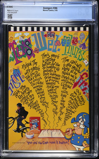 Avengers #386 (5/95) Graded CGC 9.8 back cover