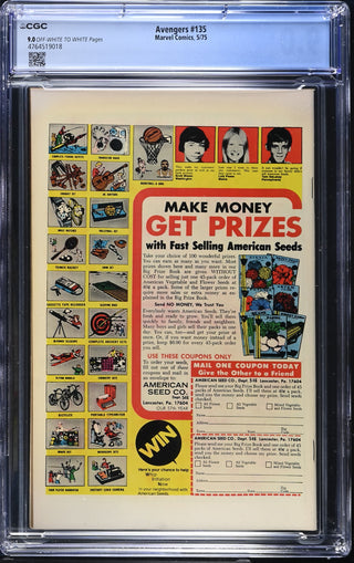 Avengers #135 (5/75) Graded CGC 9.0 back cover
