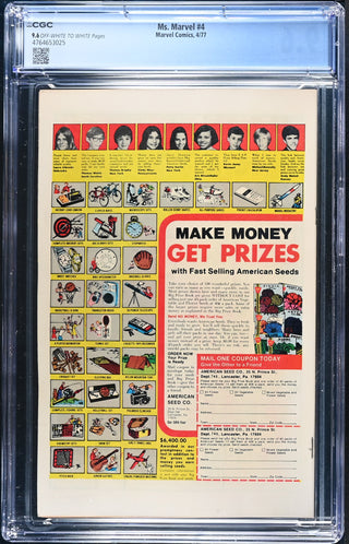 Ms. Marvel #4 (4/77) Graded CGC 9.6 back cover