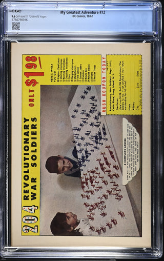 My Greatest Adventure #72 (10/62) Graded CGC 9.6 back cover