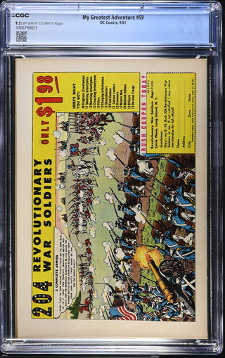My Greatest Adventure #59 (9/61) Graded CGC 9.2 back cover