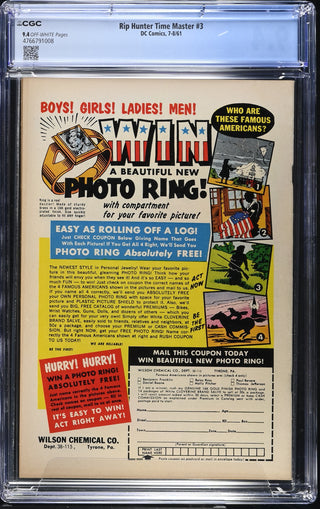 Rip Hunter Time Master #3 (7-8/61) Graded CGC 9.4 back cover