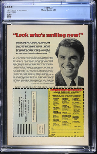 Fear #23 (8/74) Graded CGC 9.6 back cover