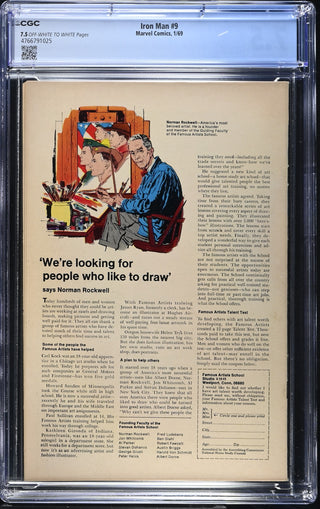 Iron Man #9 (1/69) Graded CGC 7.5 back cover