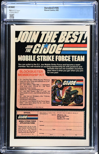 Daredevil #185 (8/82) Graded CGC 9.8 back cover