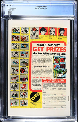 Avengers #135 (5/75) Graded CGC 9.2 back cover