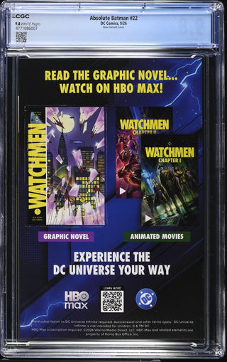 Absolute Batman #22 (9/26) Graded CGC 9.8 Bean Variant Cover back cover