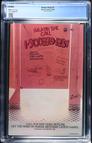 Power Pack #1 (8/84) Graded CGC 9.0 Newsstand Edition back cover