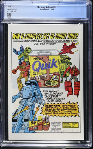 Uncanny X-Men #201 (1/86) Graded CGC 9.8 back cover