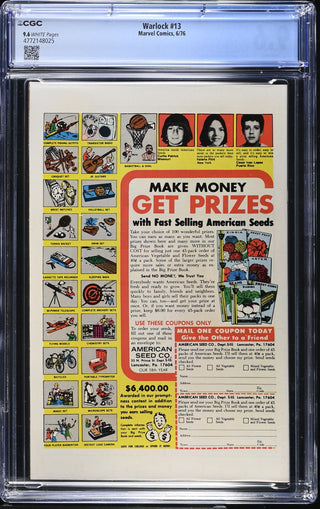 Warlock #13 (6/76) Graded CGC 9.6 back cover