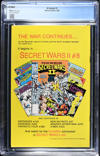 X-Factor #1 (2/86) Graded CGC 9.0 back cover