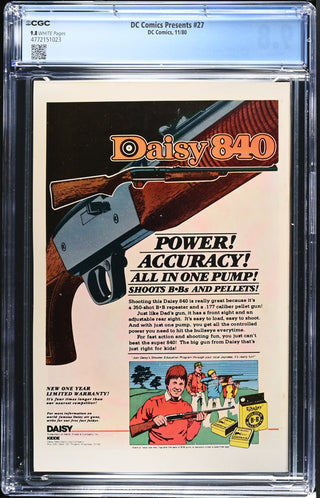 DC Comics Presents #27 (11/80) Graded CGC 9.8 back cover