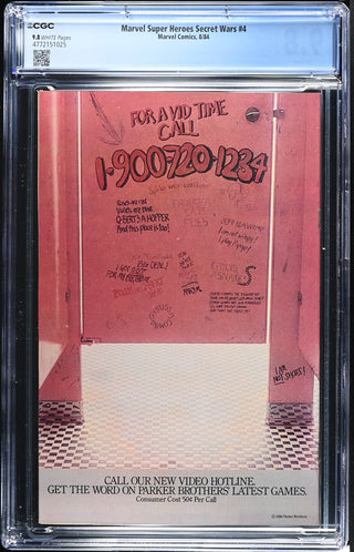 Marvel Super Heroes Secret Wars #4 (8/84) Graded CGC 9.8 back cover