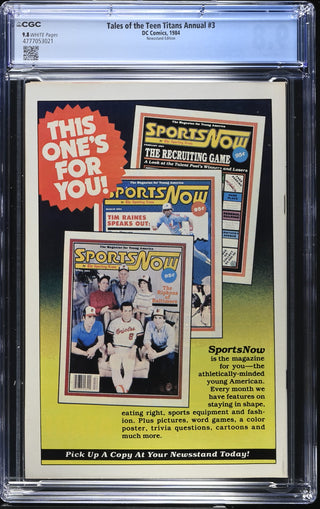 Tales of the Teen Titans Annual #3 (1984) Graded CGC 9.8 Newsstand Edition back cover