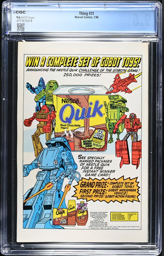 Thing #31 (1/86) Graded CGC 9.6 back cover