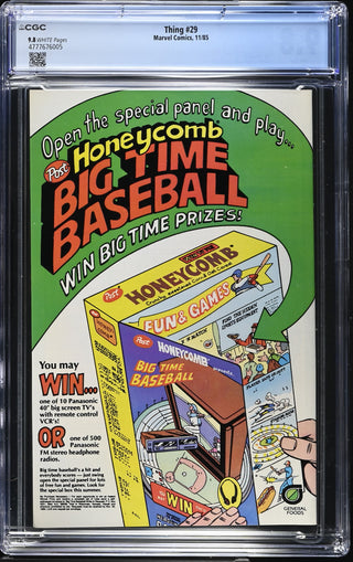 Thing #29 (11/85) Graded CGC 9.8 back cover