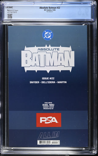 Absolute Batman #22 (9/26) Graded CGC 9.6 PSA Edition A back cover