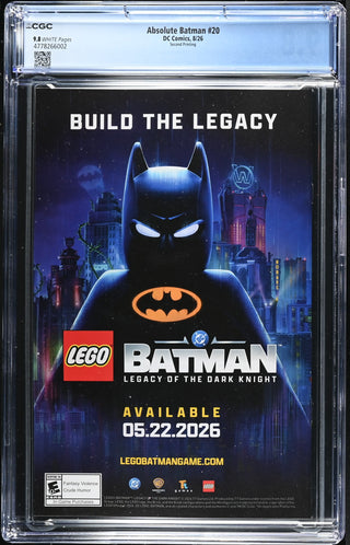 Absolute Batman #20 (8/26) Graded CGC 9.8 Second Printing back cover