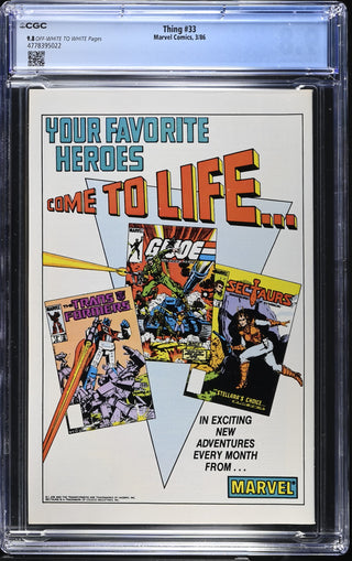 Thing #33 (3/86) Graded CGC 9.8 back cover
