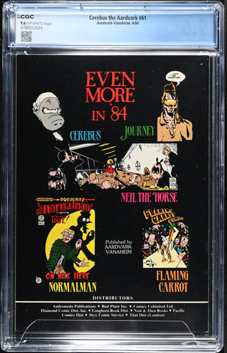 Cerebus the Aardvark #61 (4/84) Graded CGC 9.6 back cover