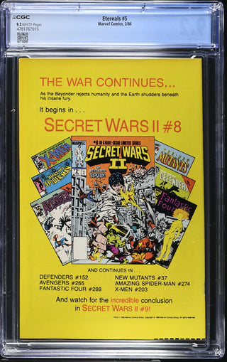 Eternals #5 (2/86) Graded CGC 9.2 back cover